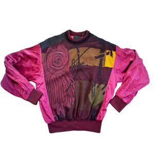 Vtg 1990s Saxony Multi Fabric Silk Sweater Large